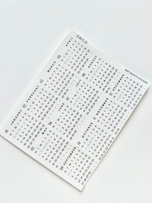 2027 monthly calendar box stickers