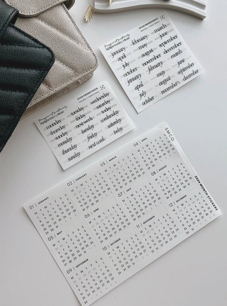 2024 monthly calendar stickers stylish + minimal co