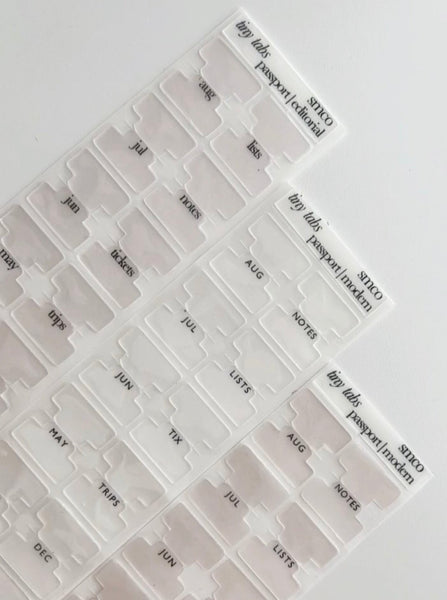 passport TINY plastic sticker tabs - abbreviated months