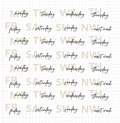 day of week stickers |  dual script