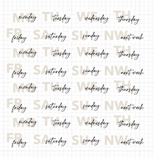 day of week stickers |  dual script