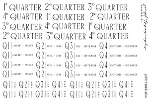 Quarterly script typography sticker sheet