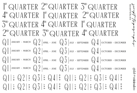 Quarterly script typography sticker sheet