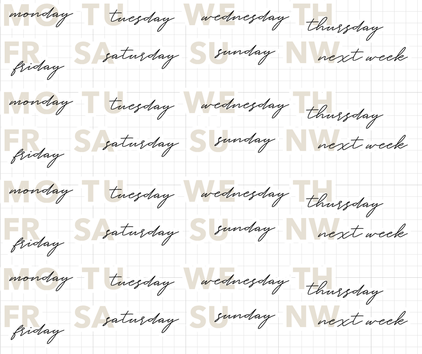 day of week stickers |  dual script