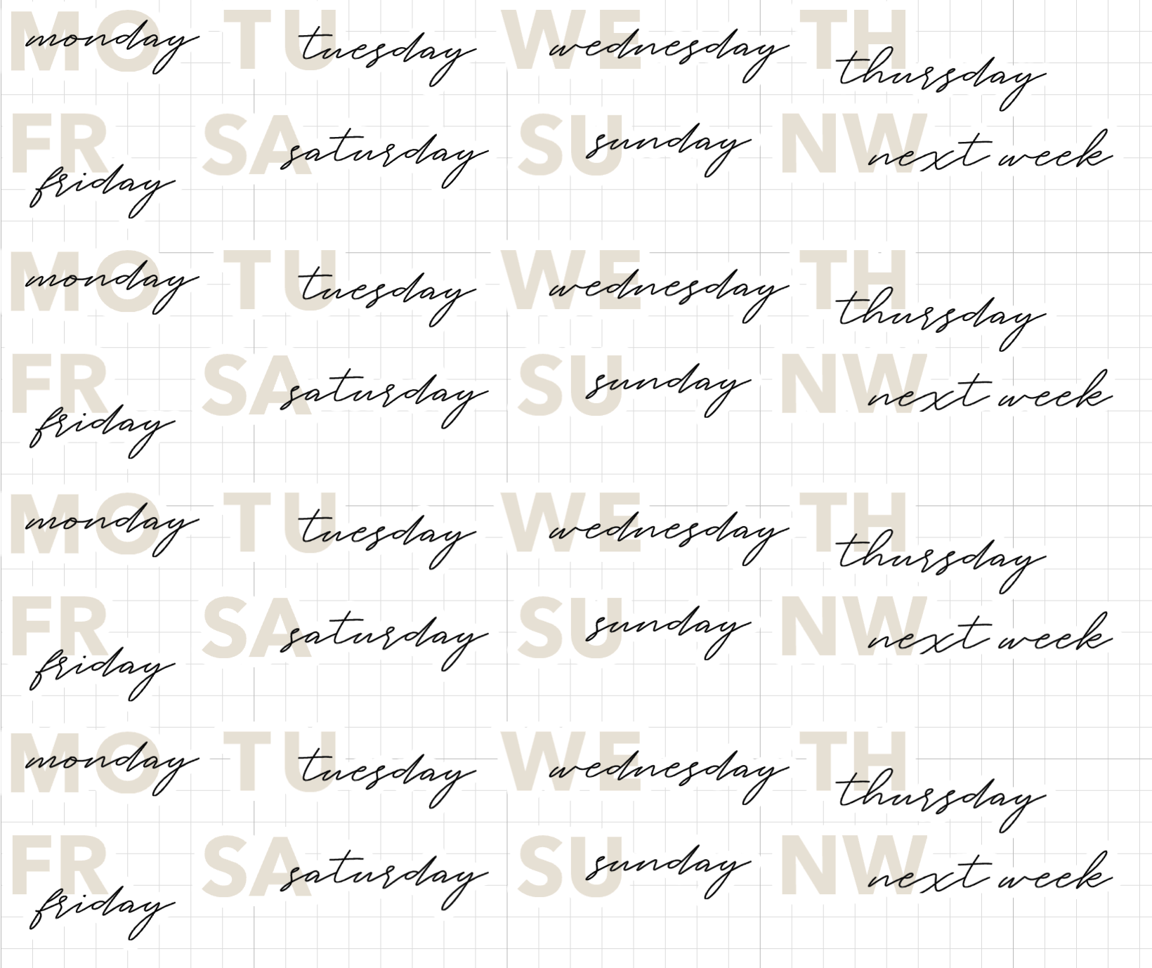 day of week stickers |  dual script