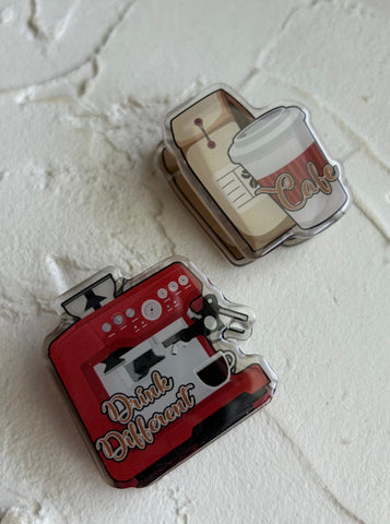 red coffee machine set of 2 acrylic clips - each double sided