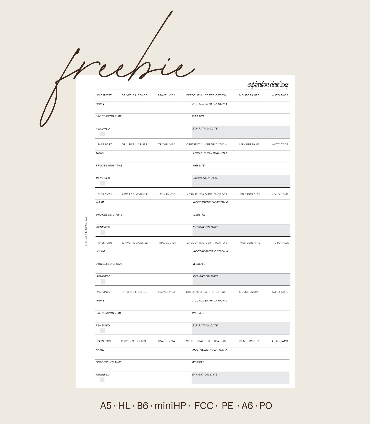 expiration date log printable
