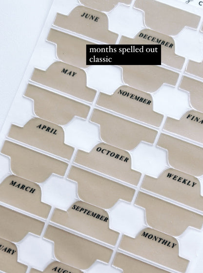 A5 hobo cousin plastic index tabs - months spelled out