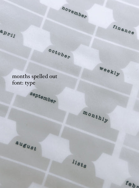 hobo cousin plastic index tabs - months spelled out