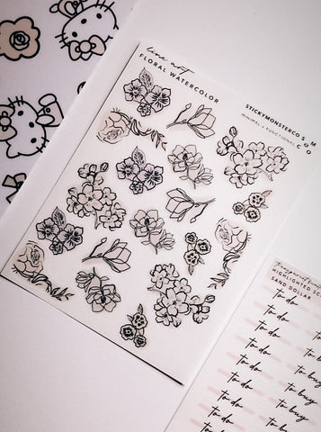 minimal floral watercolor stickers