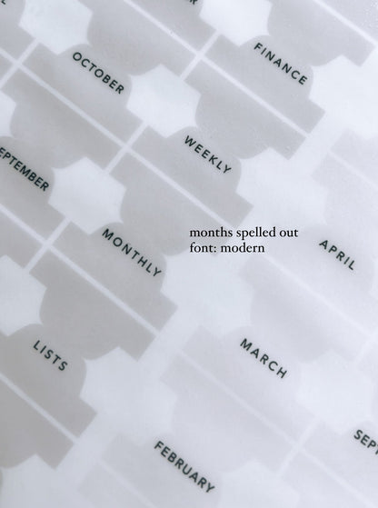 A5 hobo cousin plastic index tabs - months spelled out