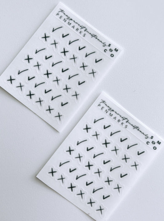 check mark and x pen marks stickers