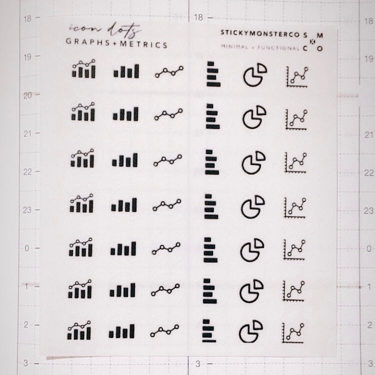 graphs / metrics icon sticker sheet – stylish + minimal co