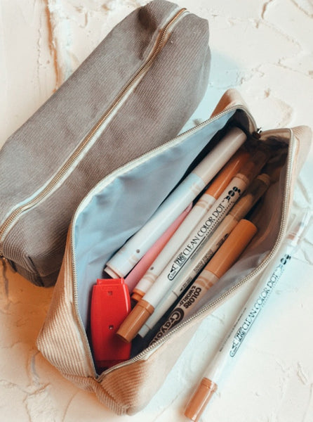 neutral minimalist pencil bag