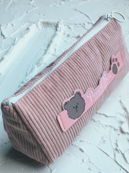 corduroy bear pencil bag