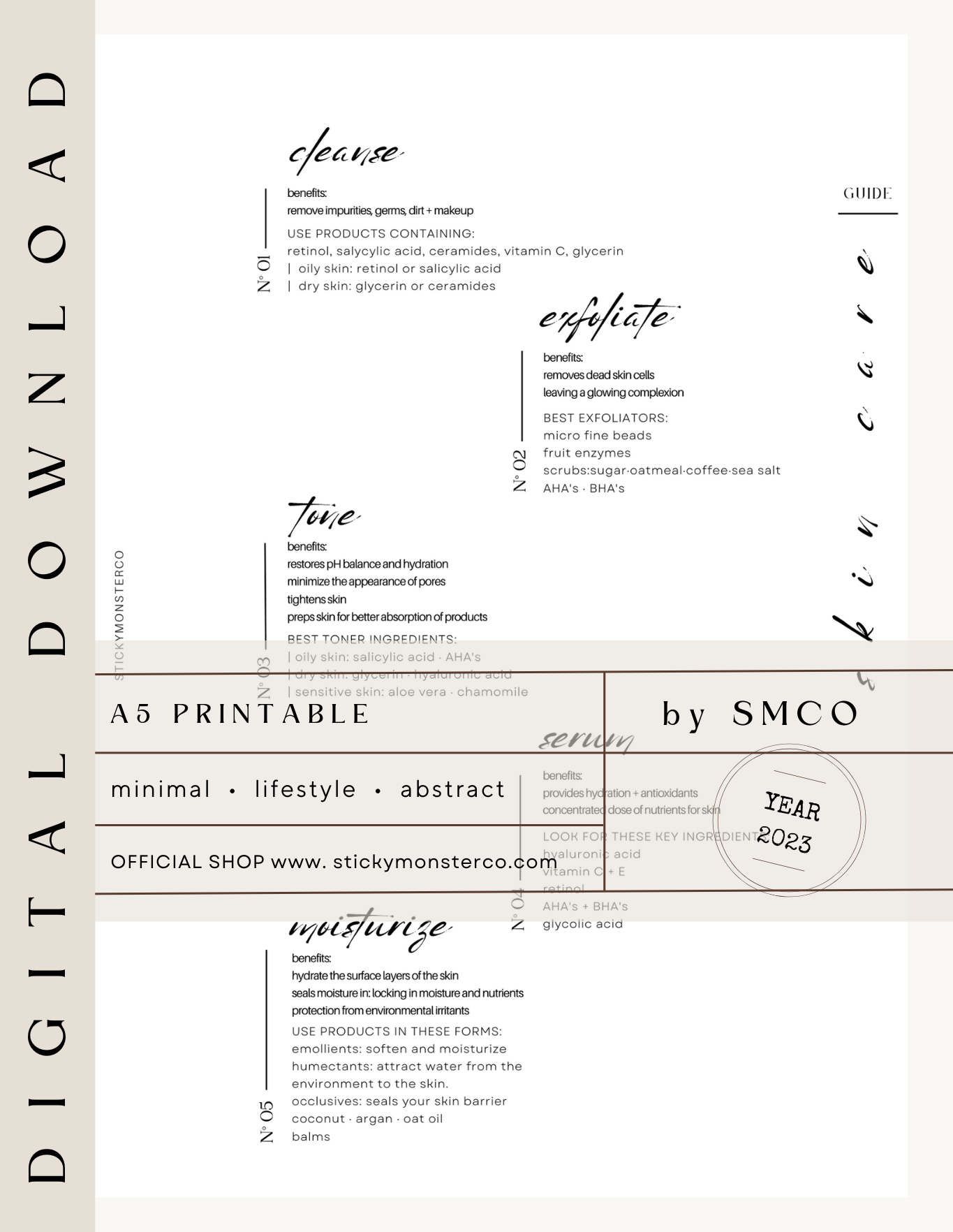 skincare guide dashboard digital download