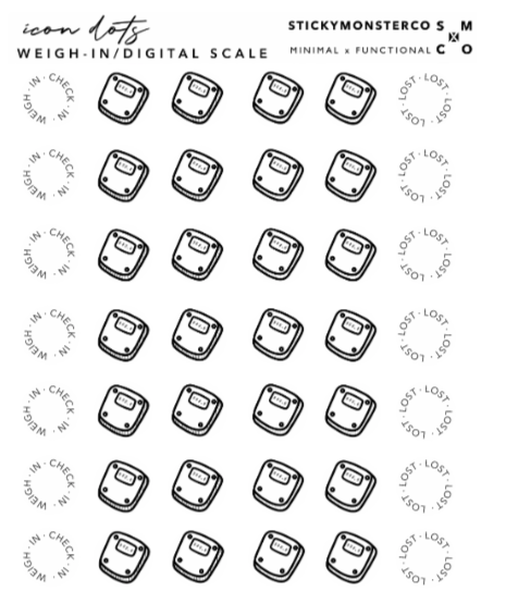 Digital Scale Sticker digital scale doodle icons - weigh in circle date sticker – stylish ...