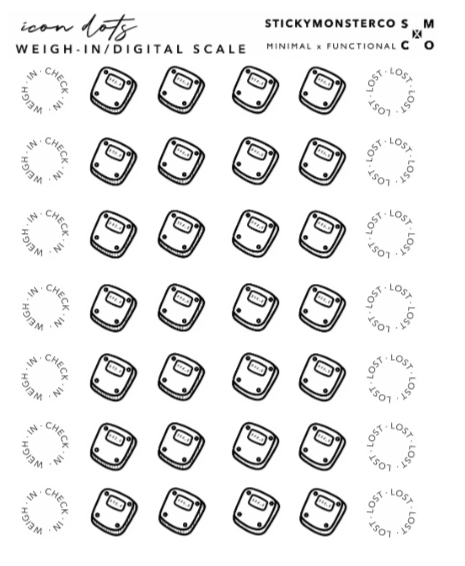 digital scale doodle icons - weigh in circle date sticker