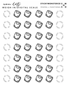 digital scale doodle icons - weigh in circle date sticker