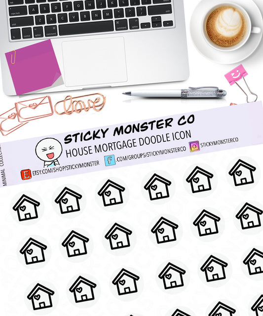 house doodle icon planner sticker sheet - minimal planning, functional, decorative, stationary, home, house, mortgage, bill, maintenance
