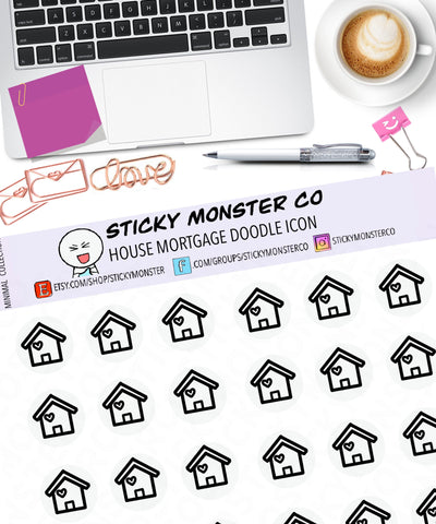 house doodle icon planner sticker sheet - minimal planning, functional, decorative, stationary, home, house, mortgage, bill, maintenance