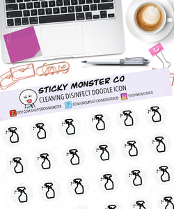 cleaning spray bottle doodle icon planner sticker sheet - minimal planning, functional, decorative, stationary, home, chores, sanitize