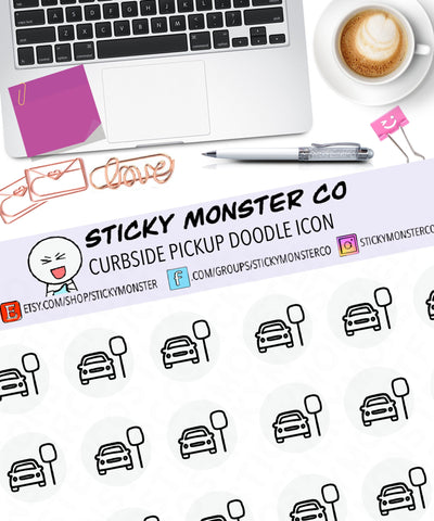 curbside pickup doodle icon planner sticker sheet - minimal planning, functional, decorative, stationary, pickup, order online, precaution