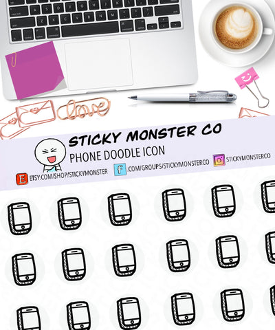 phone doodle icon planner sticker sheet - minimal planning, functional, decorative, bill due, payment due, phone call, appointment, meeting,