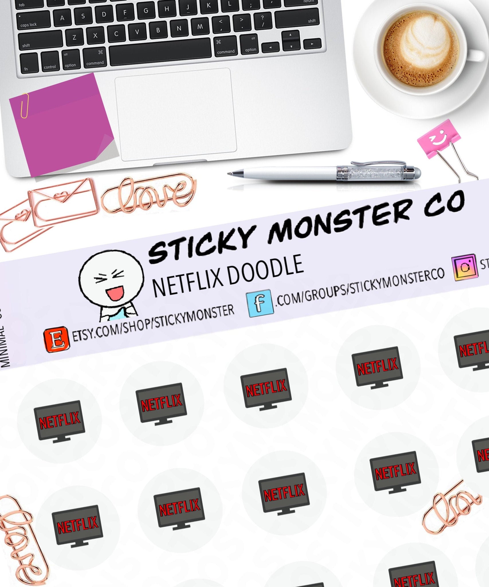 netflix handdrawn icon -  mimimalistic, planning, planner, sticker, functional, decorative