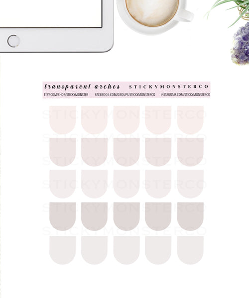 arch transparent icon planner sticker sheet - minimal planning, functional, decorative, stationery, self care, home, inbox, finances, list