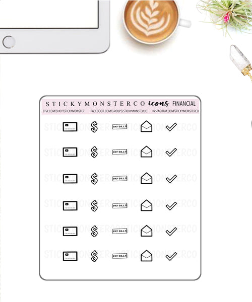 Minimal Icon Sticker - health, financial, business, selfcare, home, inbox, modern, trackers, simplistic planning, remind, planner, stationer