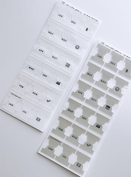 A6 mini plastic index tabs - months abbreviated